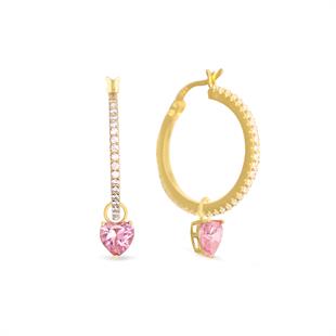 925 Ayar Gümüş Swarovski Zirkon Taşlı Kalp Detaylı Halka Küpe