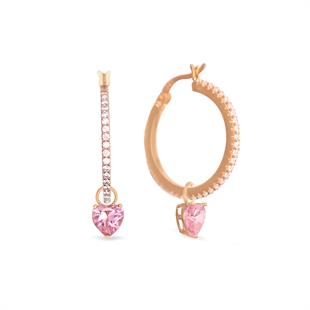 925 Ayar Gümüş Swarovski Zirkon Taşlı Kalp Detaylı Halka Küpe