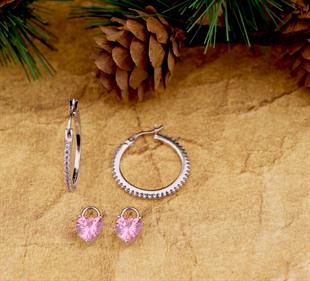 925 Ayar Gümüş Swarovski Zirkon Taşlı Kalp Detaylı Halka Küpe