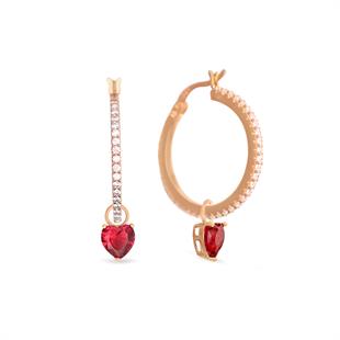 925 Ayar Gümüş Swarovski Zirkon Taşlı Kalp Detaylı Halka Küpe