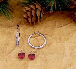 925 Ayar Gümüş Swarovski Zirkon Taşlı Kalp Detaylı Halka Küpe