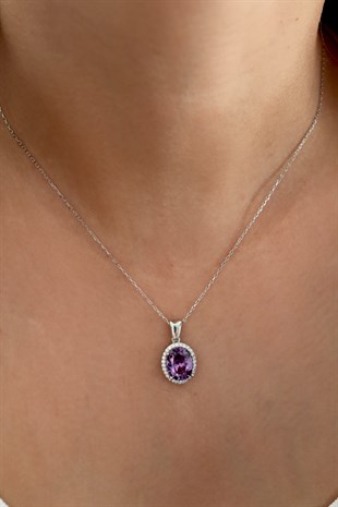 925 Ayar Gümüş Tanzanit Taş Kolye