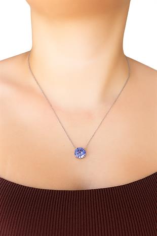 925 Ayar Gümüş Tanzanit Taşlı Kolye