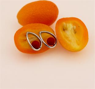 925 Ayar Gümüş Tasarım Kırmızı Taşlı Küpe