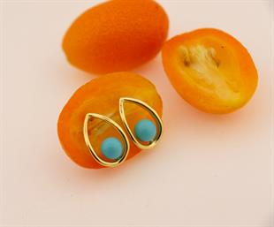 925 Ayar Gümüş Tasarım Turkuaz Taşlı Küpe