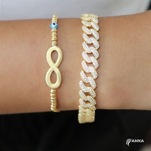 925 Ayar Gümüş Taşlı Gold Gurmet Bileklik