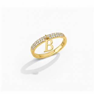 925 Ayar Gümüş Taşlı Yarım Tur Alyans Harf Yüzük