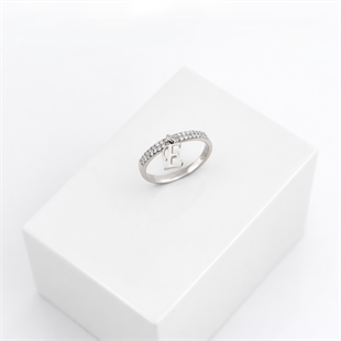 925 Ayar Gümüş Taşlı Yarım Tur Alyans Harf Yüzük