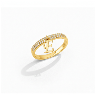 925 Ayar Gümüş Taşlı Yarım Tur Alyans Harf Yüzük