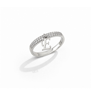 925 Ayar Gümüş Taşlı Yarım Tur Alyans Harf Yüzük