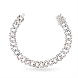 925 Ayar Gümüş Tek Sıra Taşlı Gurmet Zincir Rodyumlu Gümüş Bileklik