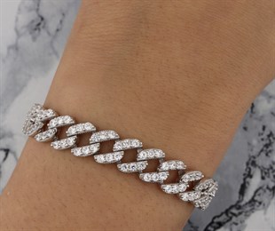 925 Ayar Gümüş Tek Sıra Taşlı Gurmet Zincir Rodyumlu Gümüş Bileklik