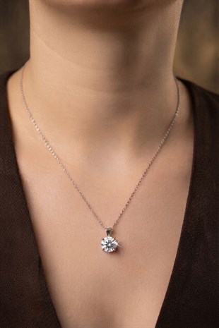 925 Ayar Gümüş Tek Taş  Kolye