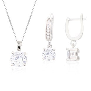 925 Ayar Gümüş Tek Taş Takı Seti