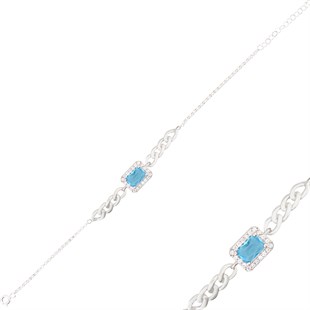 925 Ayar Gümüş Turkuaz Baget Takı Seti Zincir Detay