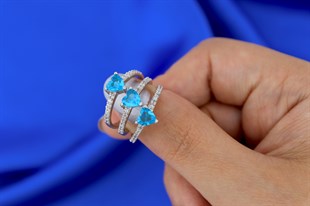 925 Ayar Gümüş Turkuaz Kalp Taşlı Gümüş Yüzük