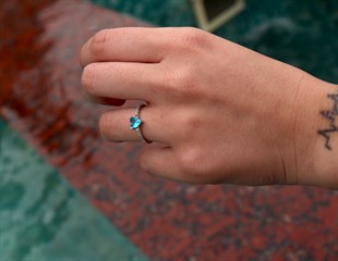 925 Ayar Gümüş Turkuaz Kalp Taşlı Gümüş Yüzük