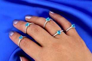 925 Ayar Gümüş Turkuaz Kalp Taşlı Gümüş Yüzük