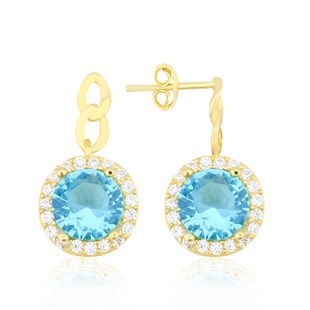 925 Ayar Gümüş Turkuaz Taş Takı Seti Altın Kaplama Zincir Detay