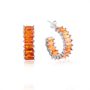 925 Ayar Gümüş Turuncu Baget Taşlı Halka Küpe