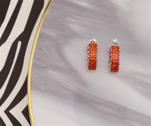 925 Ayar Gümüş Turuncu Baget Taşlı Halka Küpe