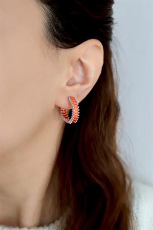 925 Ayar Gümüş Turuncu Baget Taşlı Halka Küpe