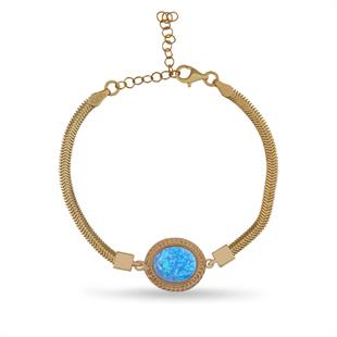 925 Ayar Gümüş Vintage Mavi Opal Taşlı Bileklik