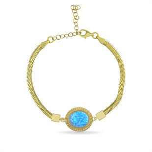 925 Ayar Gümüş Vintage Mavi Opal Taşlı Bileklik