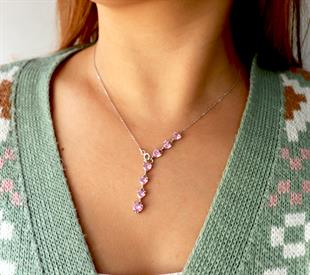 925 Ayar Gümüş Y Model Sıralı Kalp Kolye