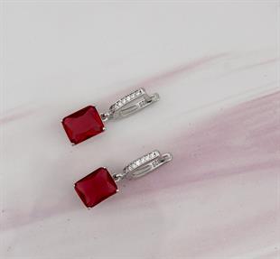 925 Ayar Gümüş Yakut Kırmızısı Baget Küpe
