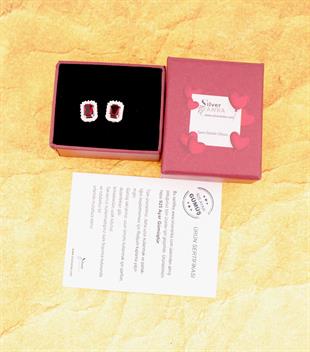 925 Ayar Gümüş Yakut Kırmızısı Baget Taşlı Anturaj Küpe