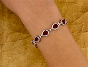 925 Ayar Gümüş Yakut Kırmızısı Damla Su Yolu Bileklik
