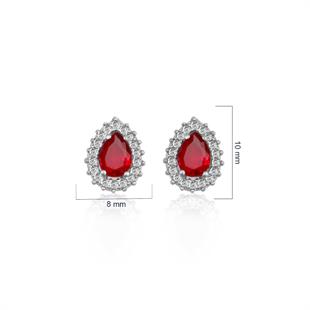 925 Ayar Gümüş Yakut Kırmızısı Damla Taşlı Anturaj Küpe