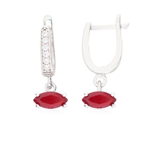 925 Ayar Gümüş Yakut Kırmızısı Markiz Model Takı Seti