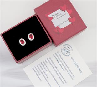 925 Ayar Gümüş Yakut Kırmızısı Oval Taşlı Anturaj Küpe
