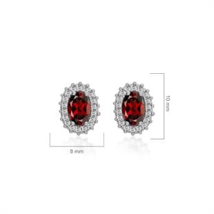 925 Ayar Gümüş Yakut Kırmızısı Oval Taşlı Anturaj Küpe