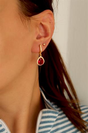 925 Ayar Gümüş Yakut Kırmızısı Su Damlası Takı Seti