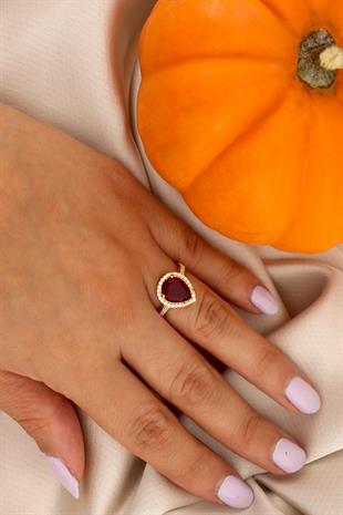 925 Ayar Gümüş Yakut Kırmızısı Su Damlası Takı Seti