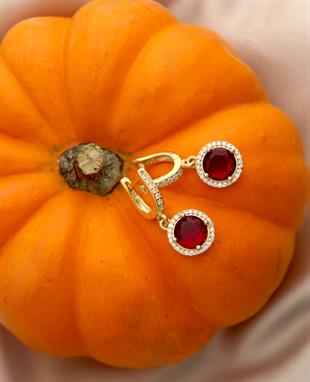 925 Ayar Gümüş Yakut Kırmızısı Yuvarlak Taşlı Takı Seti