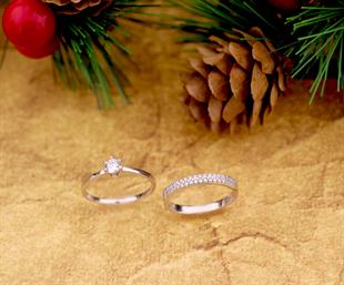 925 Ayar Gümüş Yarım Tur Alyans Tek Taş Yüzük Kombini