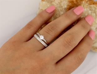 925 Ayar Gümüş Yarım Tur Alyans Tek Taş Yüzük Kombini