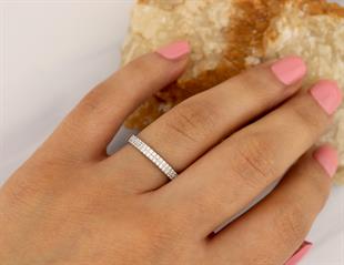 925 Ayar Gümüş Yarım Tur Alyans Tek Taş Yüzük Kombini