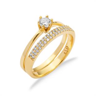 925 Ayar Gümüş Yarım Tur Alyans Tek Taş Yüzük Kombini