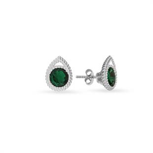 925 Ayar Gümüş Yeşil Taşlı Damla Çivili Küpe