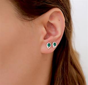 925 Ayar Gümüş Yeşil Taşlı Damla Çivili Küpe