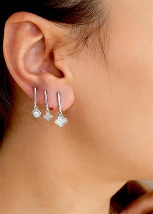 925 Ayar Gümüş Yonca 3lü Küpe Seti