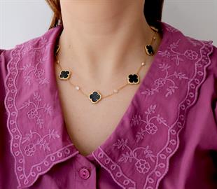 925 Ayar Gümüş Yonca Detaylı Kolye