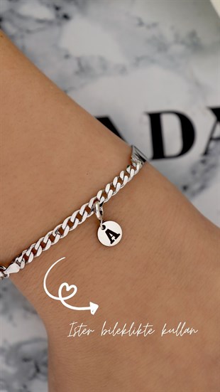 925 Ayar Gümüş Yuvarlak Harf Kolye Ucu - Charm (bileklik ve şahmeran için uygundur)