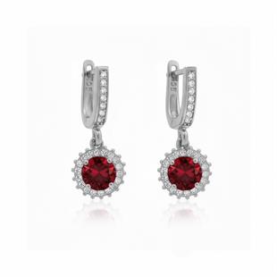 925 Ayar Gümüş Yuvarlak Kırmızı Taşlı Anturaj Küpe