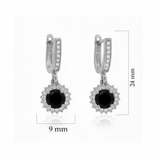 925 Ayar Gümüş Yuvarlak Onix Anturaj Küpe